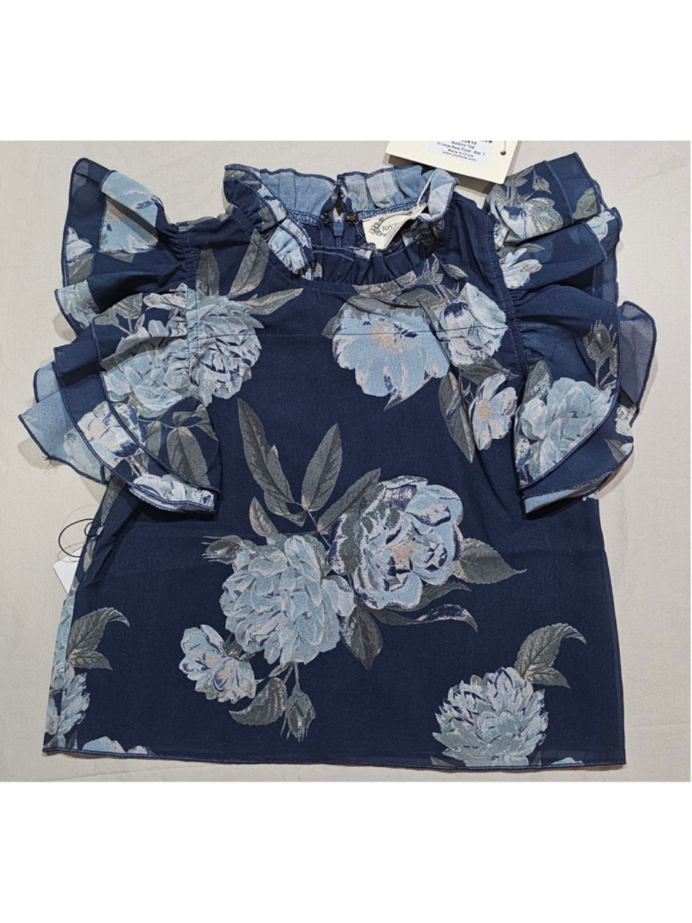 Girls Joyfolie Isadora Floral Ruffle Top Navy Blue Size 7
